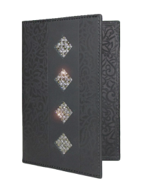 Бумажник водителя женский кожаный БС-12 black stone с кристаллами SWAROVSKI Kniksen черный