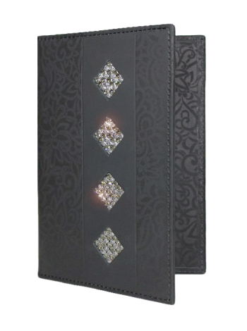 Бумажник водителя женский кожаный БС-12 black stone с кристаллами SWAROVSKI Kniksen черный