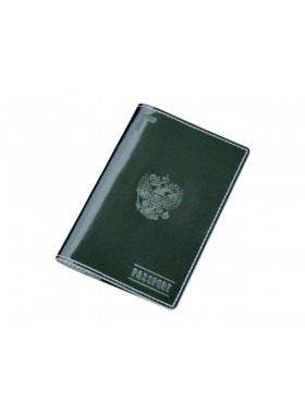 Обложка для паспорта кожаная ОП-О с тиснением Герб РФ и PASSPORT Эллада зеленый 